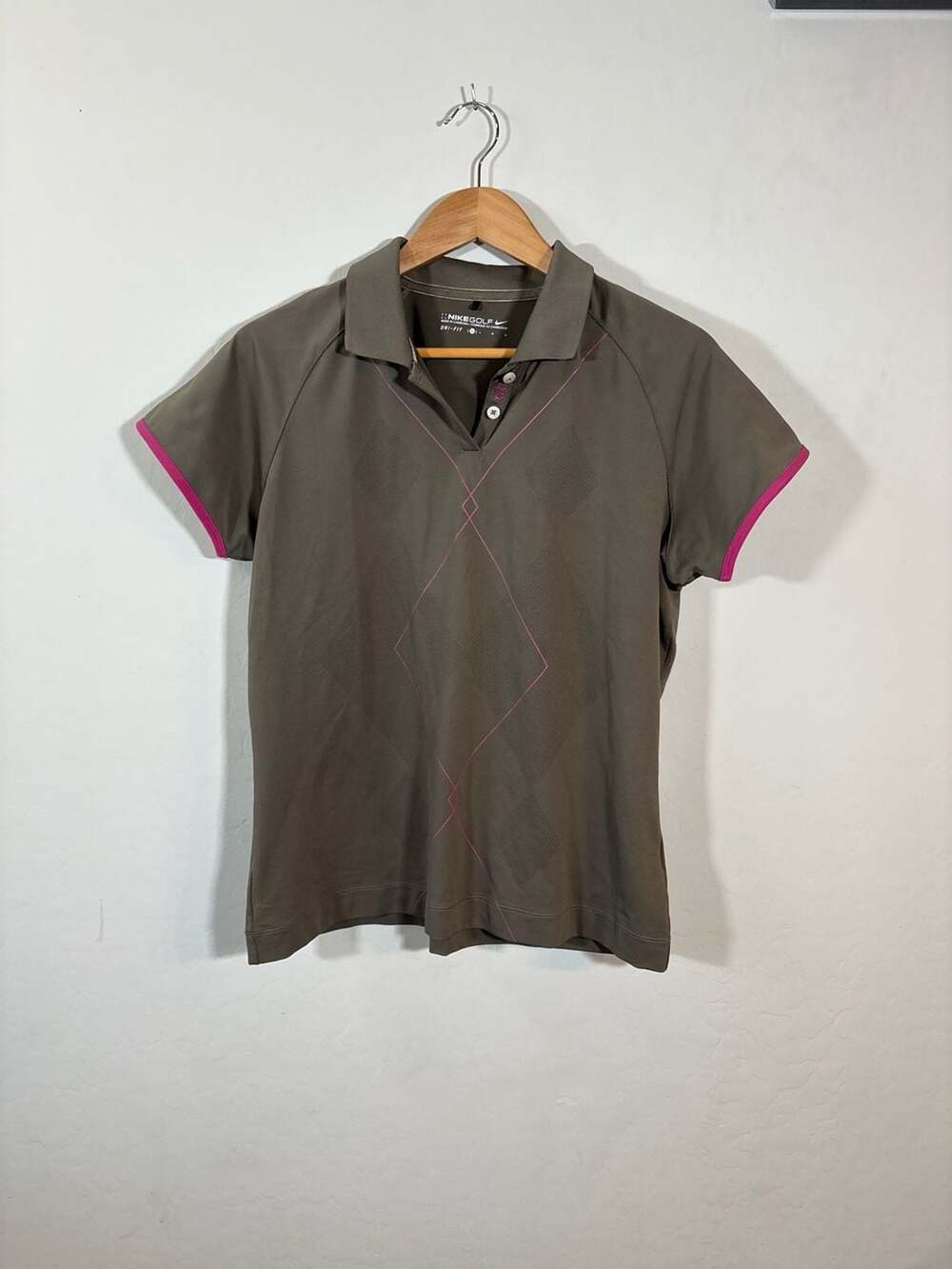 Nike Golf Women's Dri-Fit Brown Argyle Print Short Sleeve Polo Large